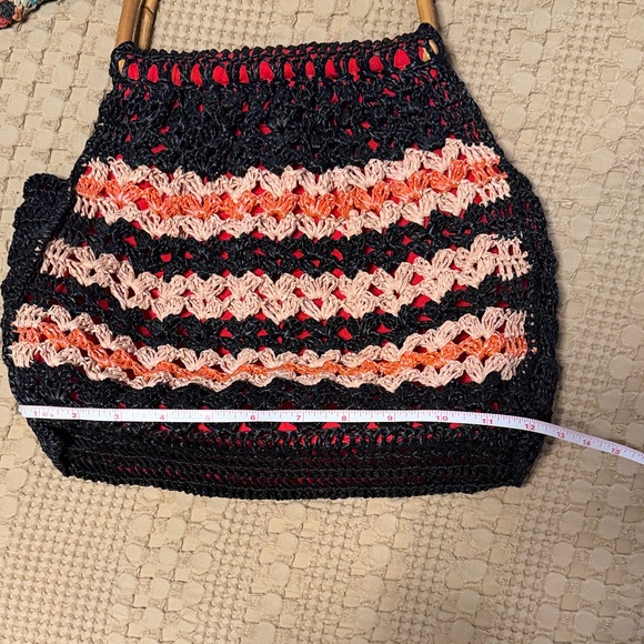 Black Crochet Top-Handle Bag with Pink tan and Orange Accents - Picture 3 of 7